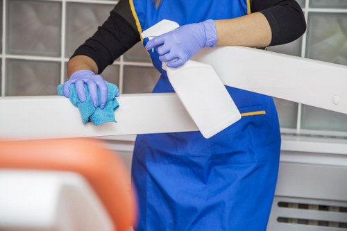 Deep cleaning oven racks and trays during a local service visit